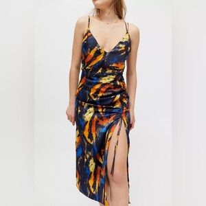 Urban Outfitters Tie-dye Print V Neck Midi Slip Dress Side Slit Size S